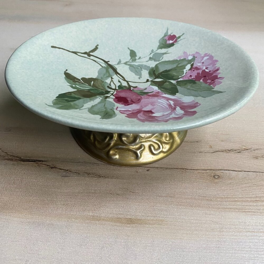 Springmaid romantic retro ceramic floral painted soap dish holder shabby chic